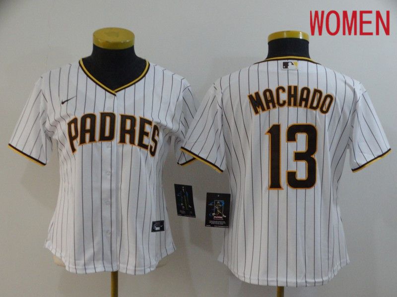 Women San Diego Padres #13 Machado White stripes Nike Gme MLB Jerseys->san diego padres->MLB Jersey